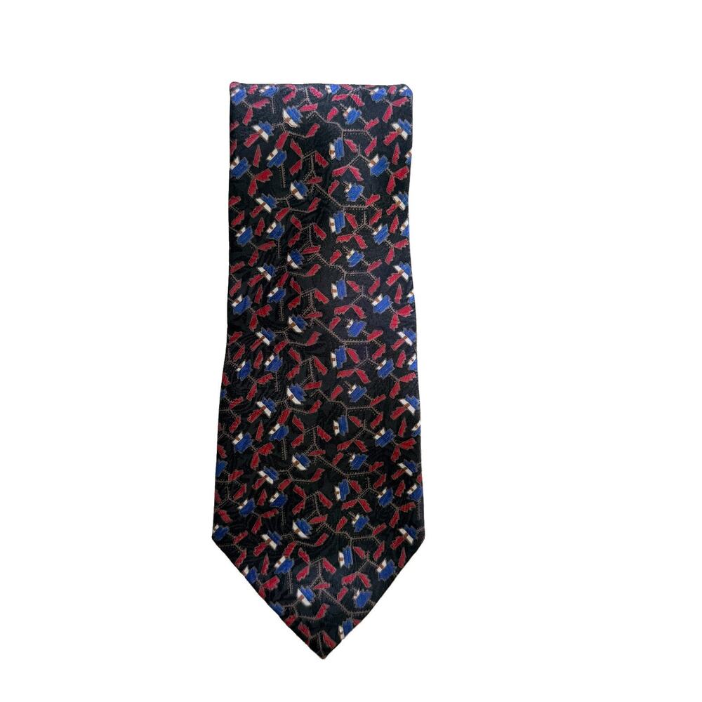 Christian Dior Monsieur Designer Tie Black Red Blue 100% Silk Italy 3.75 x 59